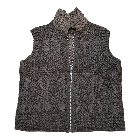 Jerry T Size 1X Brown Stretchy Crinkly Sparkly Zip 2-Pocket Women's Vest - Picture 5 of 9